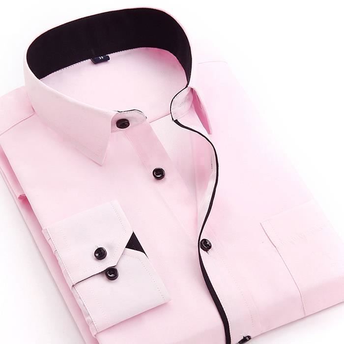 Camisa de hombre - FUNMOON - Manga larga - Color liso - Cuello mandarín - Diseño individual informal