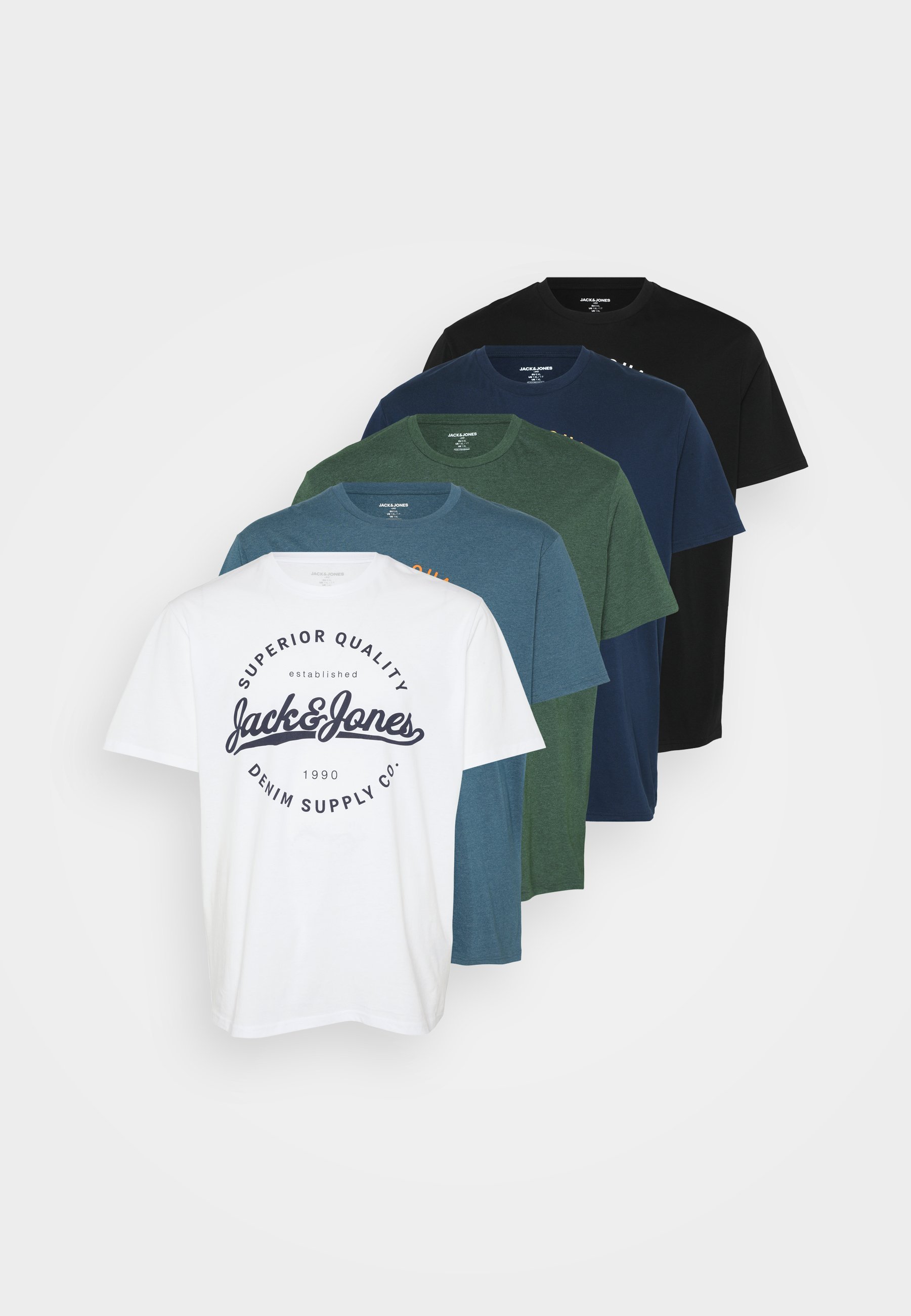 Jack & Jones JJSTANLI TEE CREW NECK PACK - T-shirt stampate - bianco/nero/blu navy/verde/blu acciaio