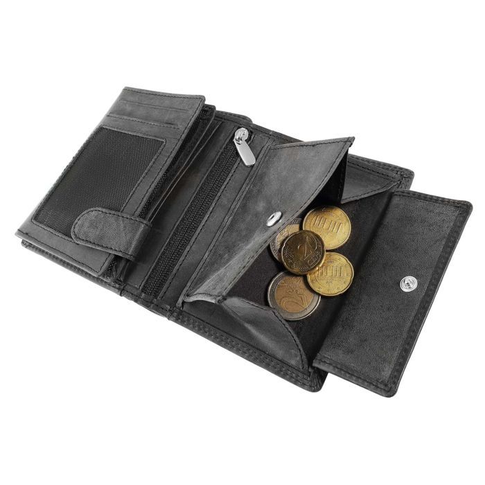 Cartera - AKZENT - formato vertical compacto - piel auténtica - RFID - negra