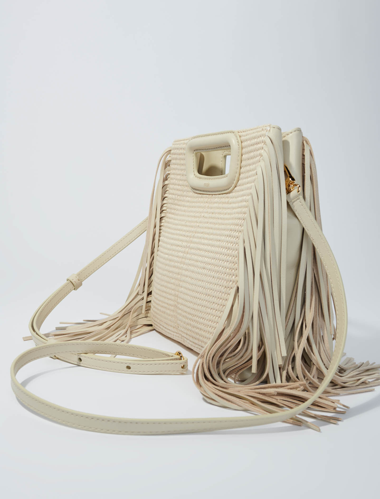 Middelgrote tas van stof en raffia - Beige