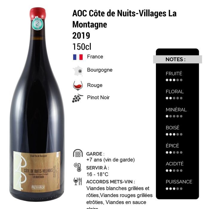 Maison Petit Roy Côte de Nuits-Villages La Montagne MAGNUM 2019 - Bourgondische rode wijn (150cl)