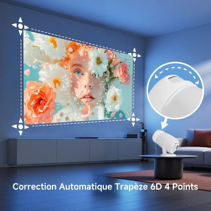 Mini Videoprojecteur 4K LaylaTang Android TV, 31000 Lumen, Auto Keystone, Rotatif à 180°, Retroprojecteur WiFi Bluetooth Home