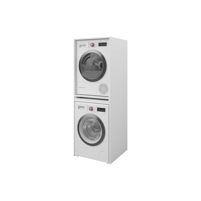 Meuble pour machine à laver et sèche-linge – Blanc – L64 x H184 cm – ERKANO