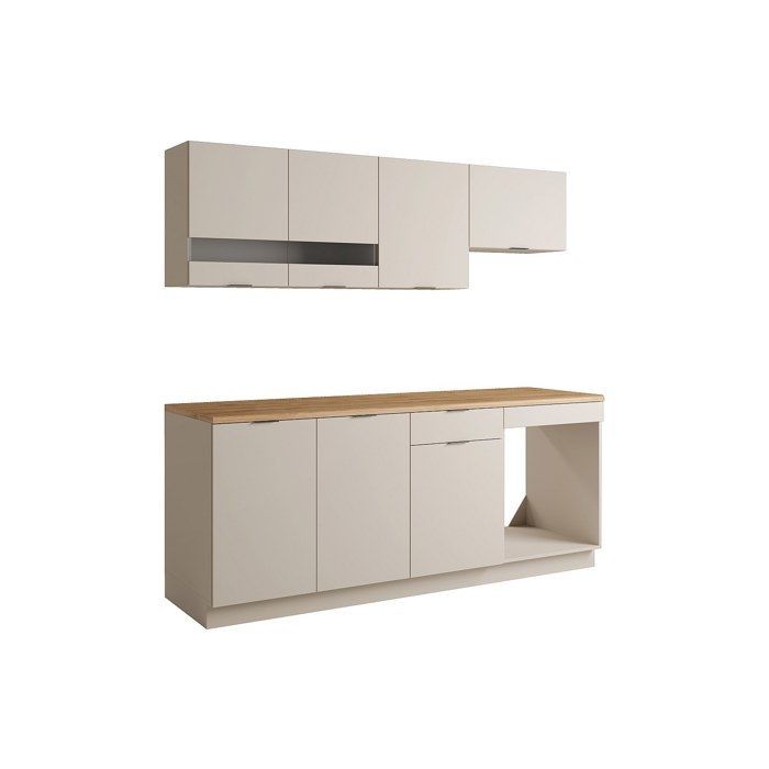 Cuisine complète - Avec plan de travail 200 cm - Beige et Naturel - CARMEO