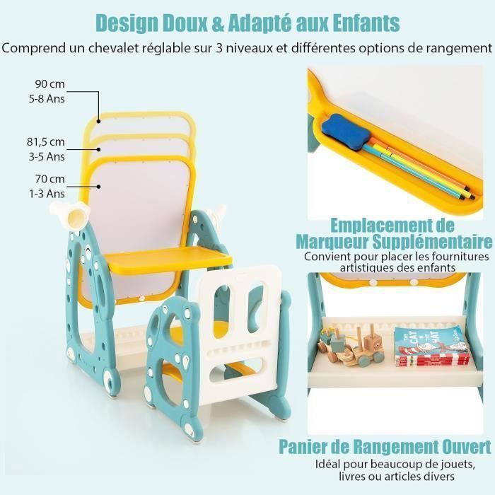 Tableau Enfants COSTWAY  Magnétique - 14 Accessoires, 4 en 1 (Télescope,Table, Jeu d'Anneaux ) pour Enfants 1 - 8 ans