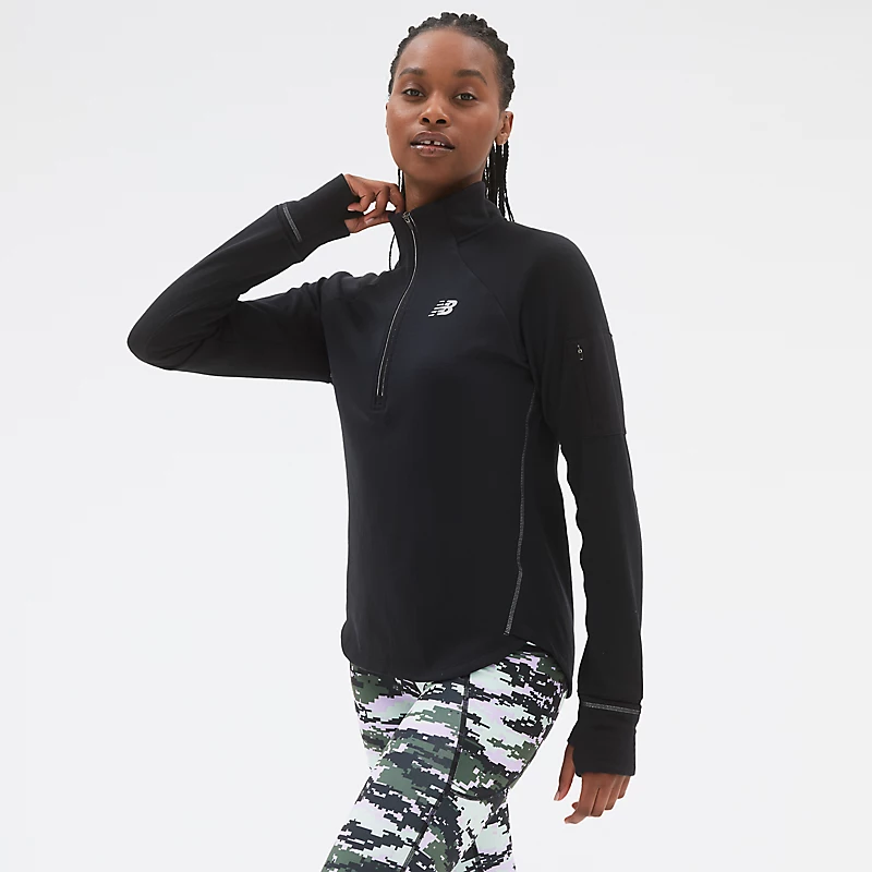 Femme NB Heat Grid mikina s poloviční zipem - ČERNÁ