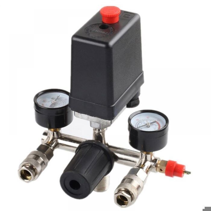 Pressure regulator with pressure switch for compressor. Pressure switch with 2 displays.