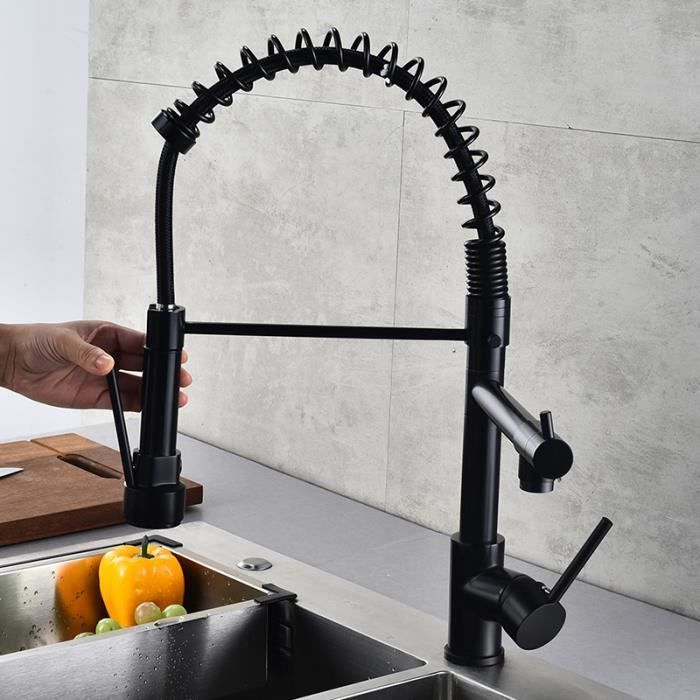 Grifo de cocina UNI negro - Grifo mezclador - Rociador extraíble con 2 modos - Rotación de 360 grados