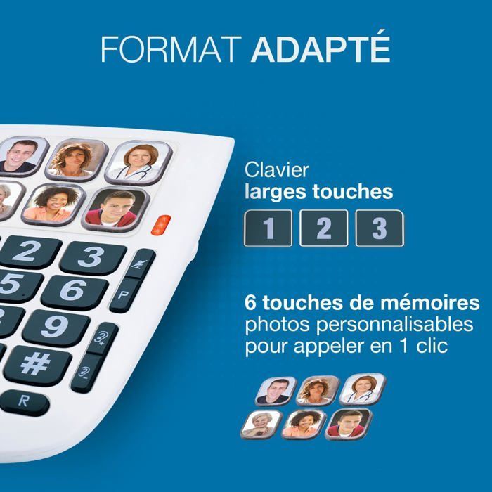 Telefono fisso FLEUVE-Tmax 10-Telefono fisso per anziani-Tasti grandi-Vivavoce-Indicatore di chiamata in arrivo-Bianco