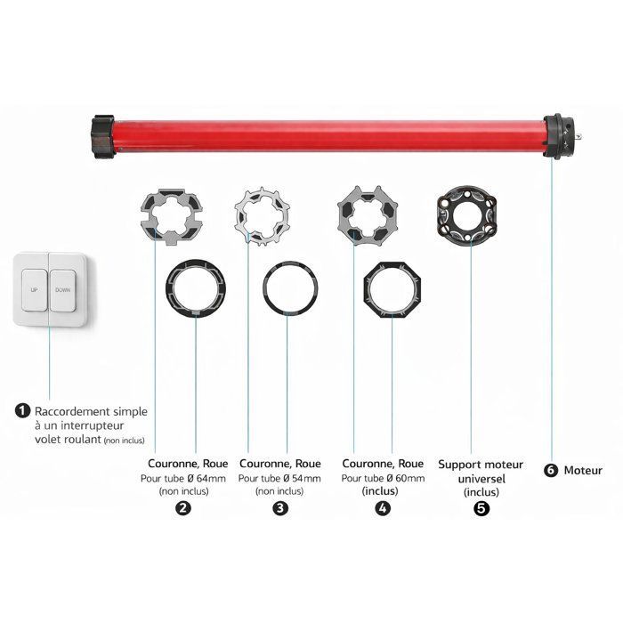 Motor para persiana enrollable con cable SUPERROLLO RM30MM - SR20235 - 60 mm de diámetro - 30 Nm - Peso máximo de la cortina: 66 kg
