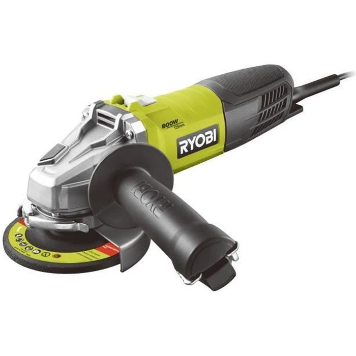 RYOBI - 800W Angle Grinder, 125mm Diameter - 12,000 RPM - Supplied with 1 x 125mm Metal Disc and 1 x Service Wrench - RAG800-125G
