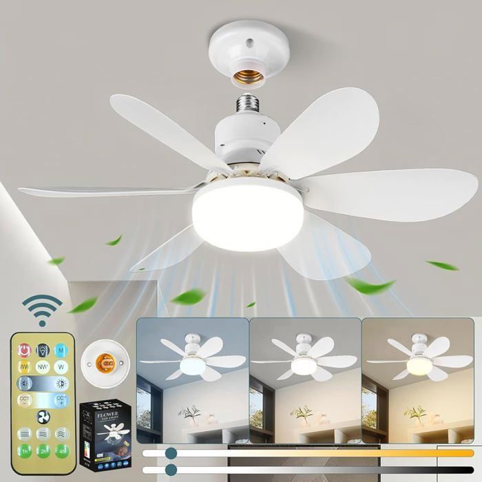 Ventilador de techo silencioso, lámpara de techo de 40 W con casquillo E27, silencioso, para salón o dormitorio (52 cm).