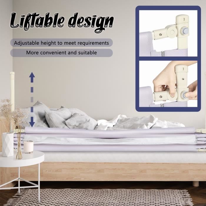 MENGDA Kinderbedhekje - 200 cm Bedrandbeschermer - Grijs - Stabiel en opvouwbaar