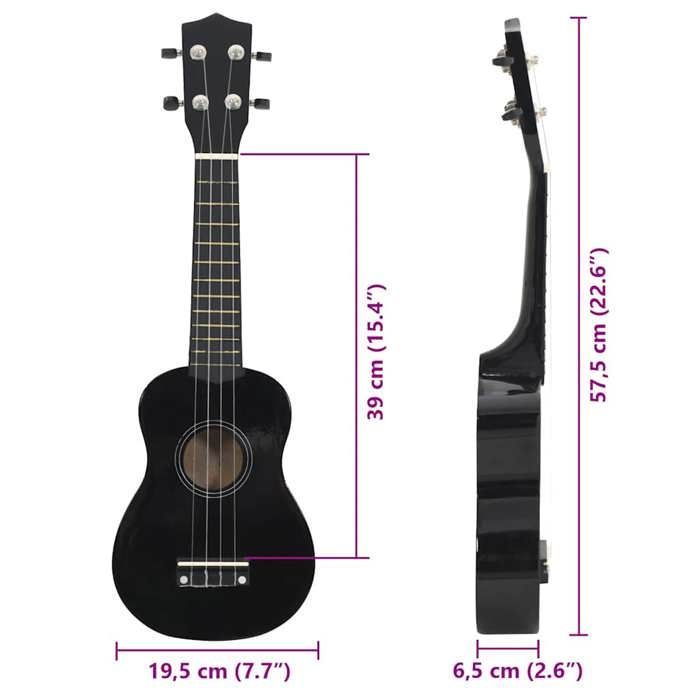 Set de ukelele soprano vidaXL con funda para niños, negro, 23