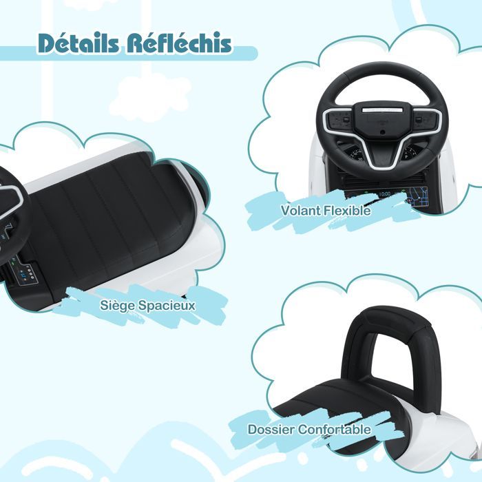 Cochecito infantil COSTWAY Land Rover con volante, claxon, sonido de motor y compartimento de almacenamiento bajo el asiento, para niños de 12 a 36 meses, hasta 25 kg, color blanco.