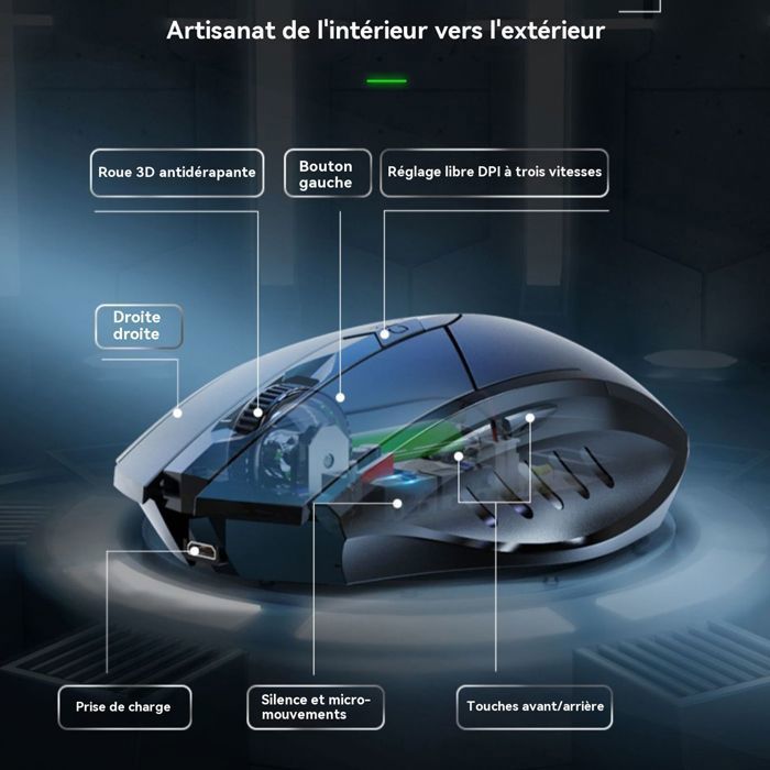 Souris sans Fil - Kingcenton - F1S - 6 Boutons - Batterie Rechargeable 500mAh - Gris
