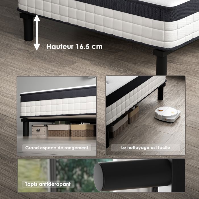 Conjunto de colchón y base de cama de 90 x 190 cm, STANEW de 18 cm de grosor, colchón de muelles ensacados y robusto armazón de cama de hierro con 6 patas.