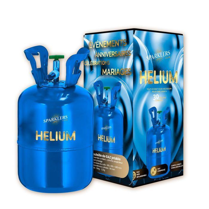 Inflation station for 30 helium balloons (99.9% gas) - Recyclable disposable cylinder, 0.20m³ capacity. Ideal for 30 balloons.