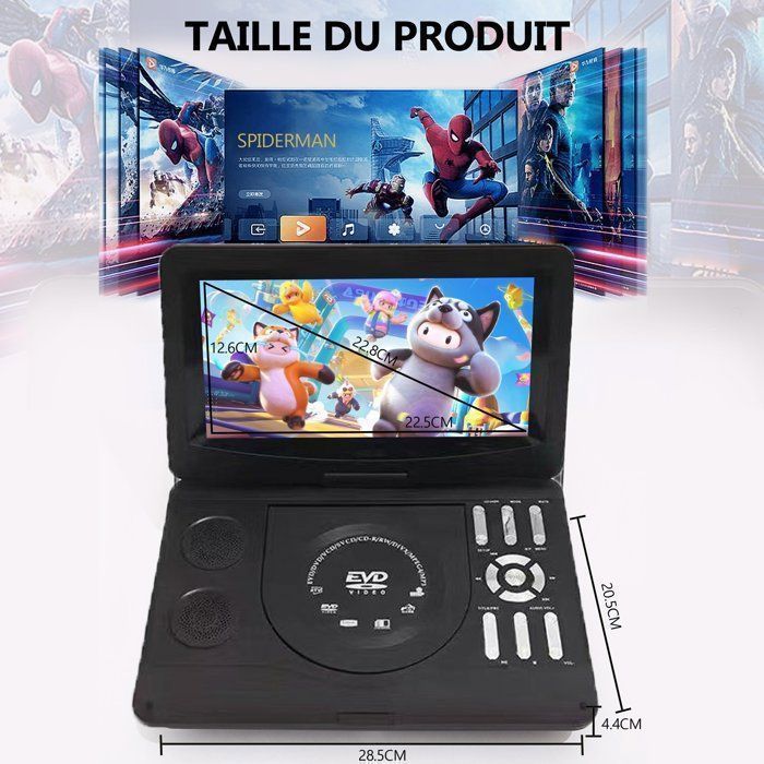 Tragbarer 10,1-Zoll-DVD-Player, EVD Mobile HD-Player, Wiedergabespeicher, Stereolautsprecher, kompatibel mit Discs/SD-Karten/USB