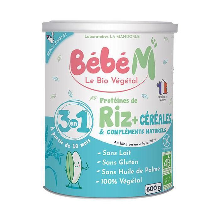 Bébé M Riz 3 en 1 Préparation de Céréales à Complément Protéinique +10m Bio 600g