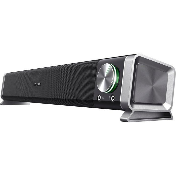 Soundbar per PC Trust Asto da 12 Watt, con connettori per cuffie e microfono, alimentazione USB, per PC - Nero