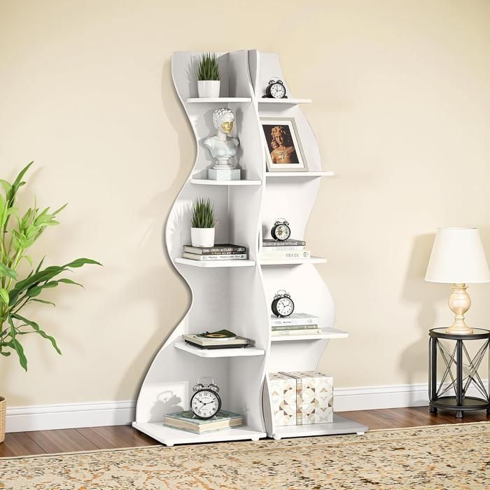 TOPESCT Modern 5-Tier Corner Shelf, 178cm Small Elegant Corner Bookshelf with Unique Shape for the