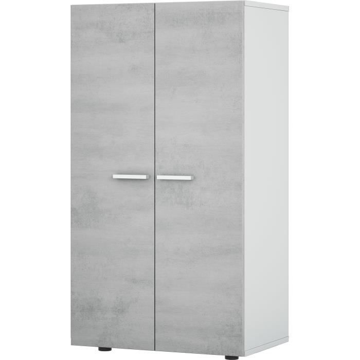 Mueble de recibidor - zapatero - 2 puertas - acabado efecto hormigón - 55 x 36 x 103 cm - STAR