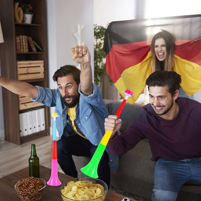 Conjunto de 2 altavoces de vuvuzela de 52 cm de tono agudo, 3 bandas con cambio de tono, trompeta para espectadores.