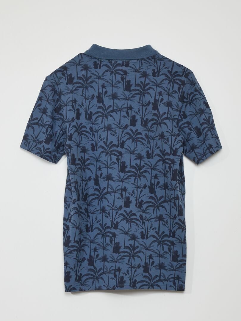 Bedrukt katoenen piqué poloshirt - BLAUW