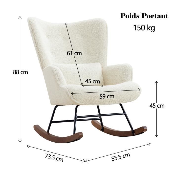 Mecedora, silla de lactancia para bebé, tela bouclé, estilo escandinavo, estructura de madera de hevea, beige.