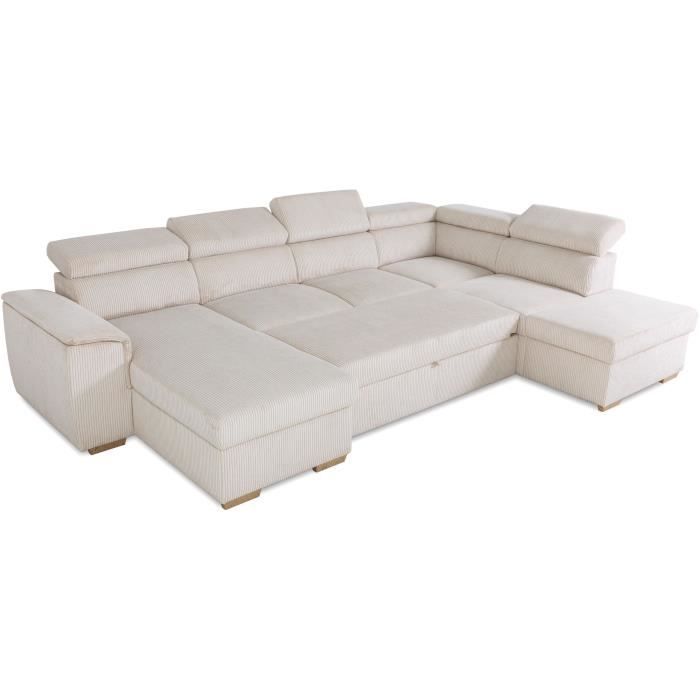 DAYTONA 5-6 seater panoramic corner sofa bed - Beige corduroy - With storage - W 326 x H 94 x D 216 cm