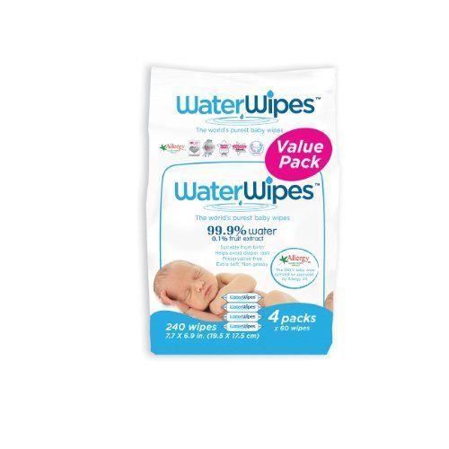 Lingettes Bébé - WaterWipes - Lot de 4 - 240 Lingettes - Hypoallergéniques - Mixte - Blanc