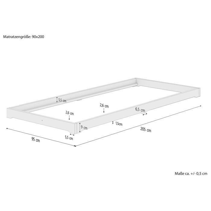 Letto futon molto basso in legno naturale, ideale da abbinare a un futon, superficie 90x200 V-60.47N-09 [senza accessori]