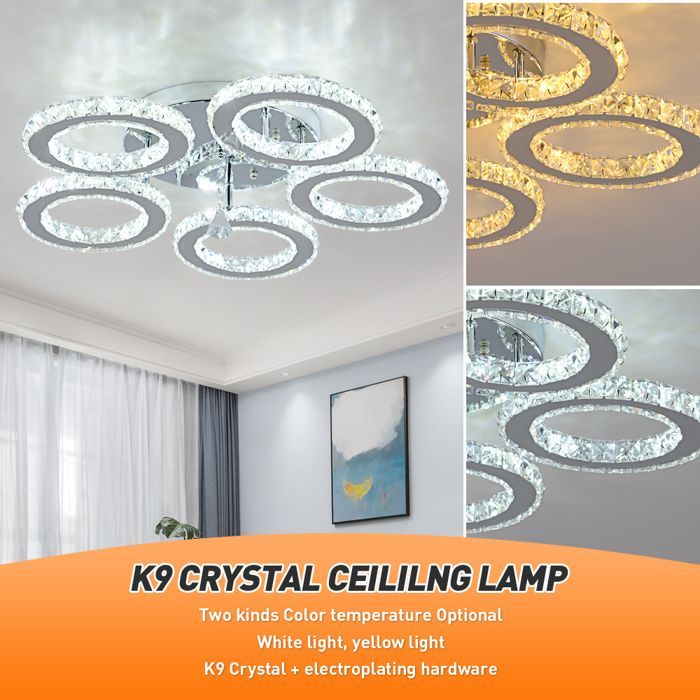 Lampă de tavan LED cu candelabru din cristal, reglabilă, pentru sufragerie, cu telecomandă