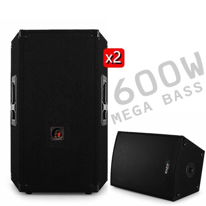 DJ Sound System Pack: 2 Ibiza DISCO12B Speakers (2x600W) - Speaker Stand - 2x480W Fan-Assisted Amplifier - 2 BUBBLE-DREAM LED Bubble Machines - Cables