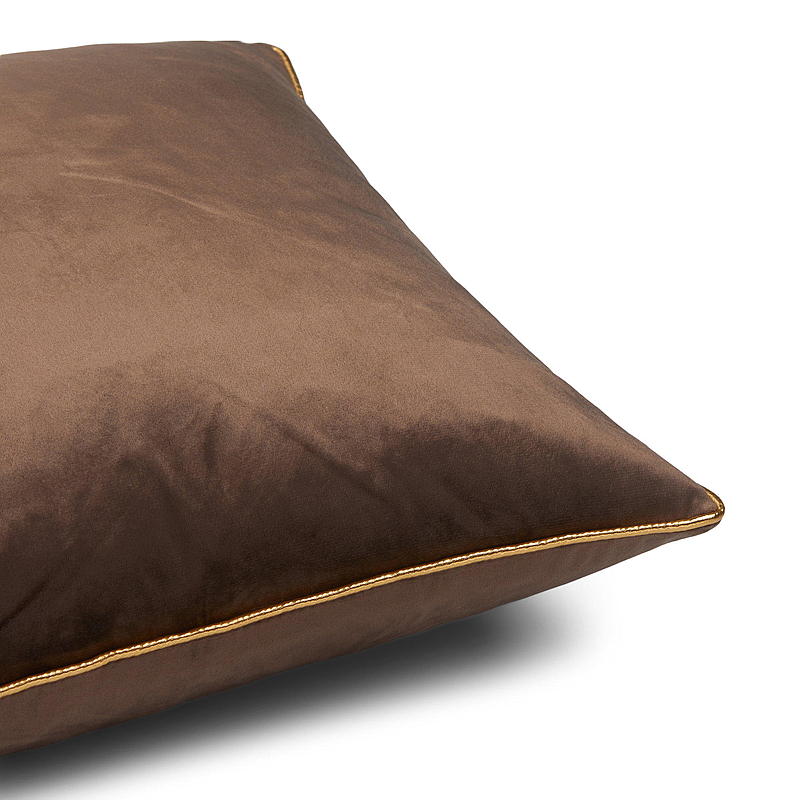 Kussenhoes voor thuis, 45x45 cm, bruin met gouden rand.