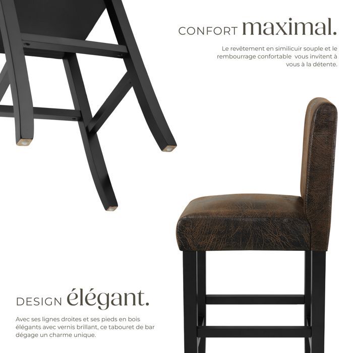 Bar stool - TECTAKE - Set of 2 stools with padded backrest and solid wood legs - Dark brown