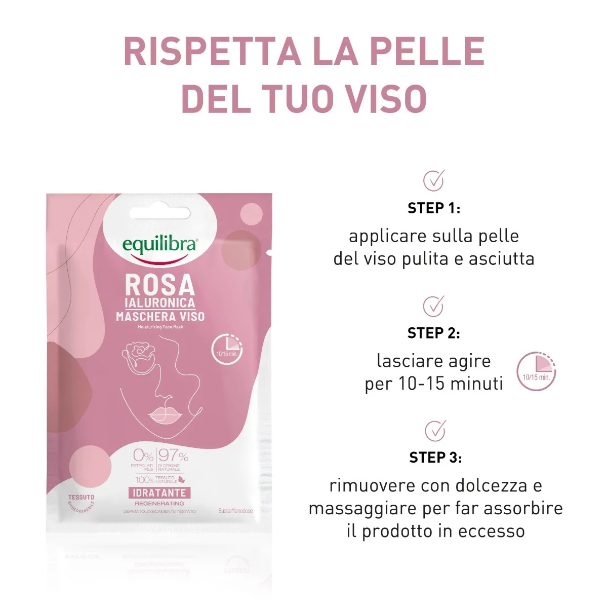 EQUILIBRA Hydraterend gezichtsmasker Equilibra Hyaluronic Rose, 1 stuk