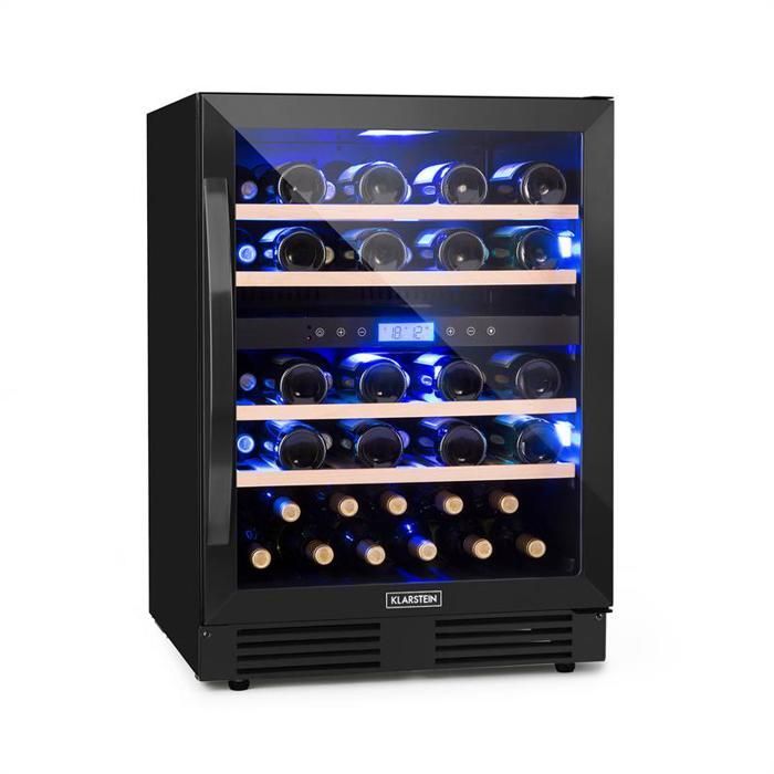 Klarstein Vinovilla Onyx43 Weinkühlschrank – 129 l/43 Flaschen – 2 Temperaturzonen
