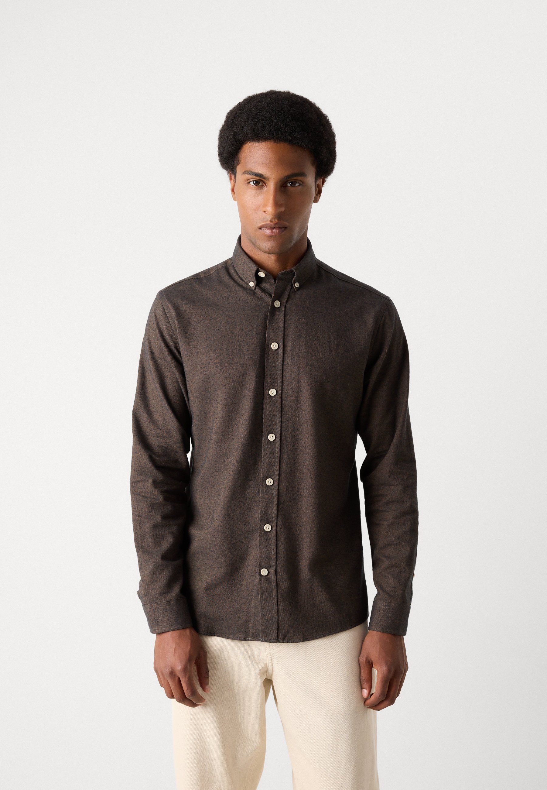 Lindbergh geborsteld overhemd - Overhemd - donkerbruin