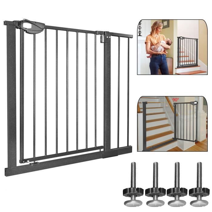 Barrera de seguridad infantil Aufun de 85-95 cm de ancho con cierre automático, apertura de 180° en ambas direcciones, color negro.
