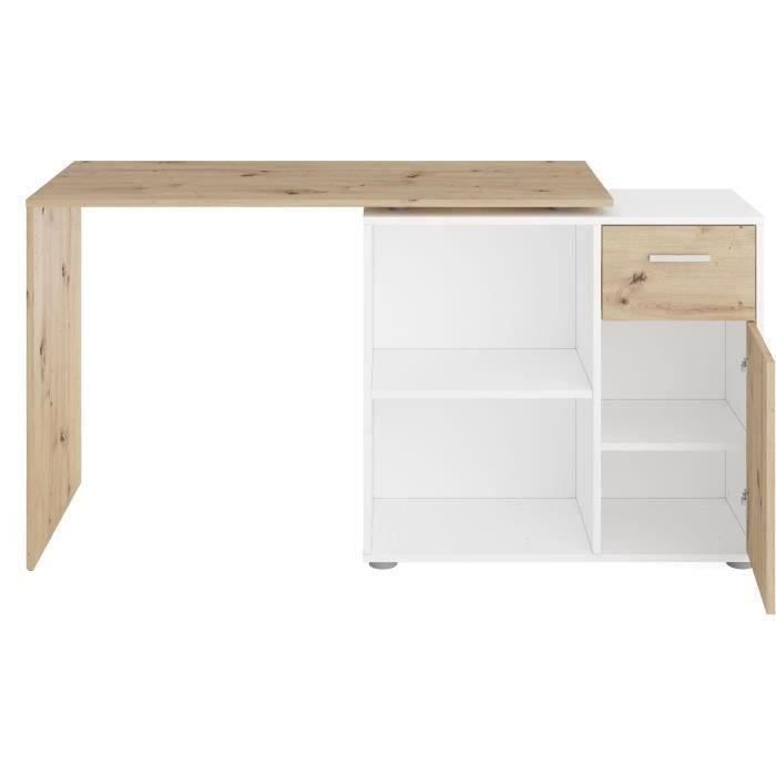 Bureau d'angle avec rangements Albrecht - Mélaminé chêne et blanc - L83 x H74 x P117 cm