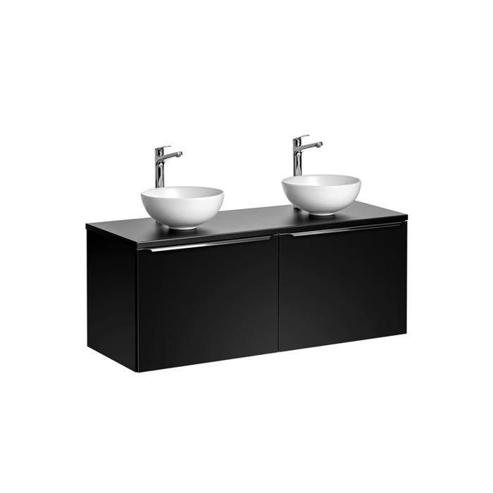 Conjunto de móveis para banheiro - OTITEC - PRETO OUSADO - 120 cm - Pia dupla - Espelho com LED