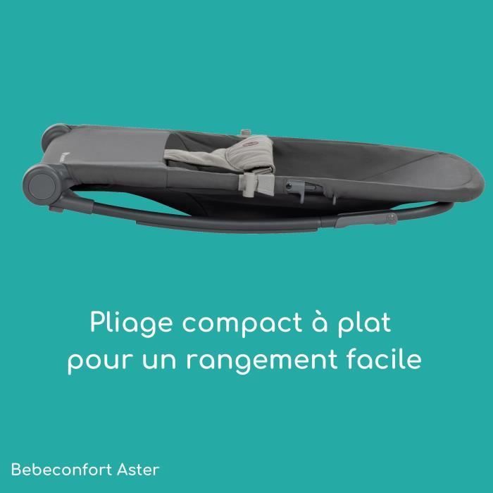 BEBECONFORT ASTER, Ultra-flat, adjustable baby bouncer, 2 recline positions, toy bar included, From 0 to 3 years (15kg) TINTED GRAPHITE