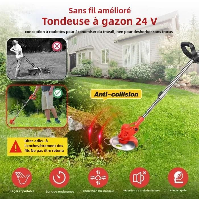 Débroussailleuse sans fil 24V - L'Essentiel - 2 batteries - Capot de protection - Léger 3.2 kg