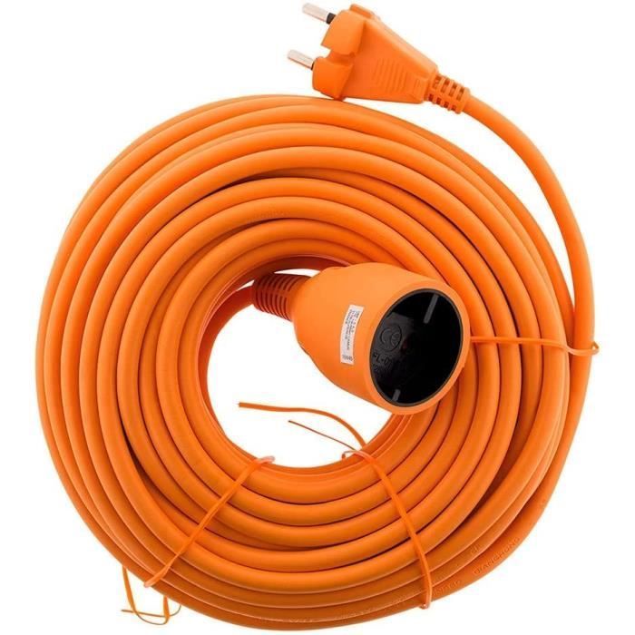 Cable de extensión para jardín ZENITECH de 25 m - Cable HO5VVF - 2 x 1,5 mm² - Naranja