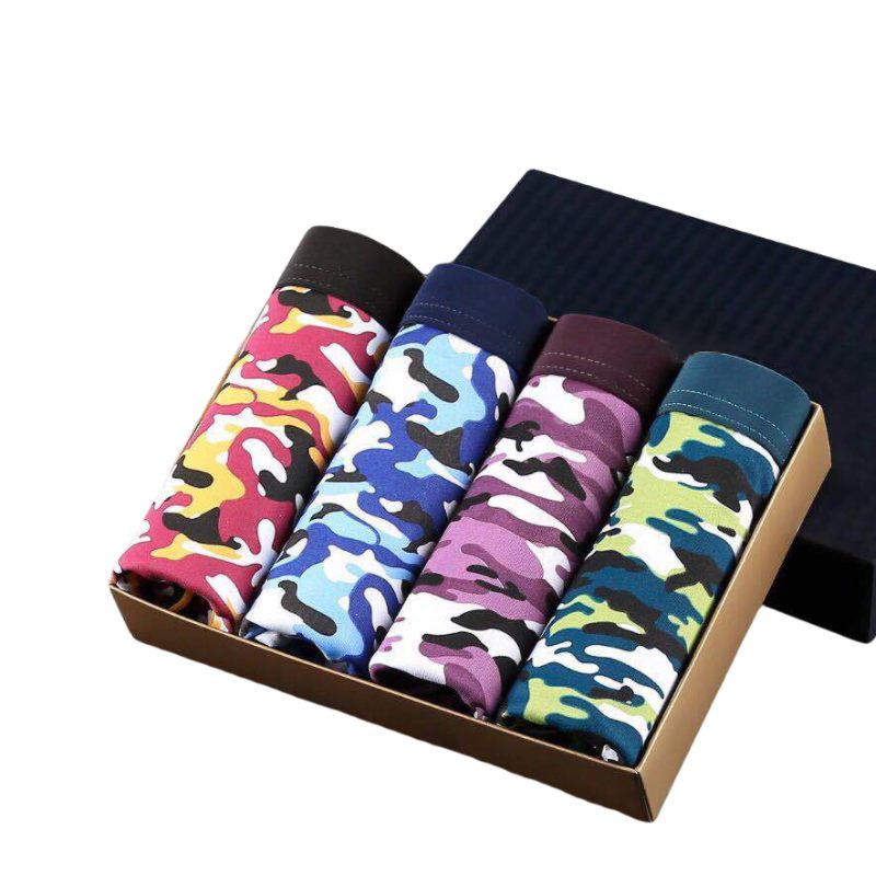 4 pezzi Boxer da uomo Intimo da uomo Traspirante Sexy Ultra sottile Mutandine da uomo Pantaloncini da uomo Camouflage