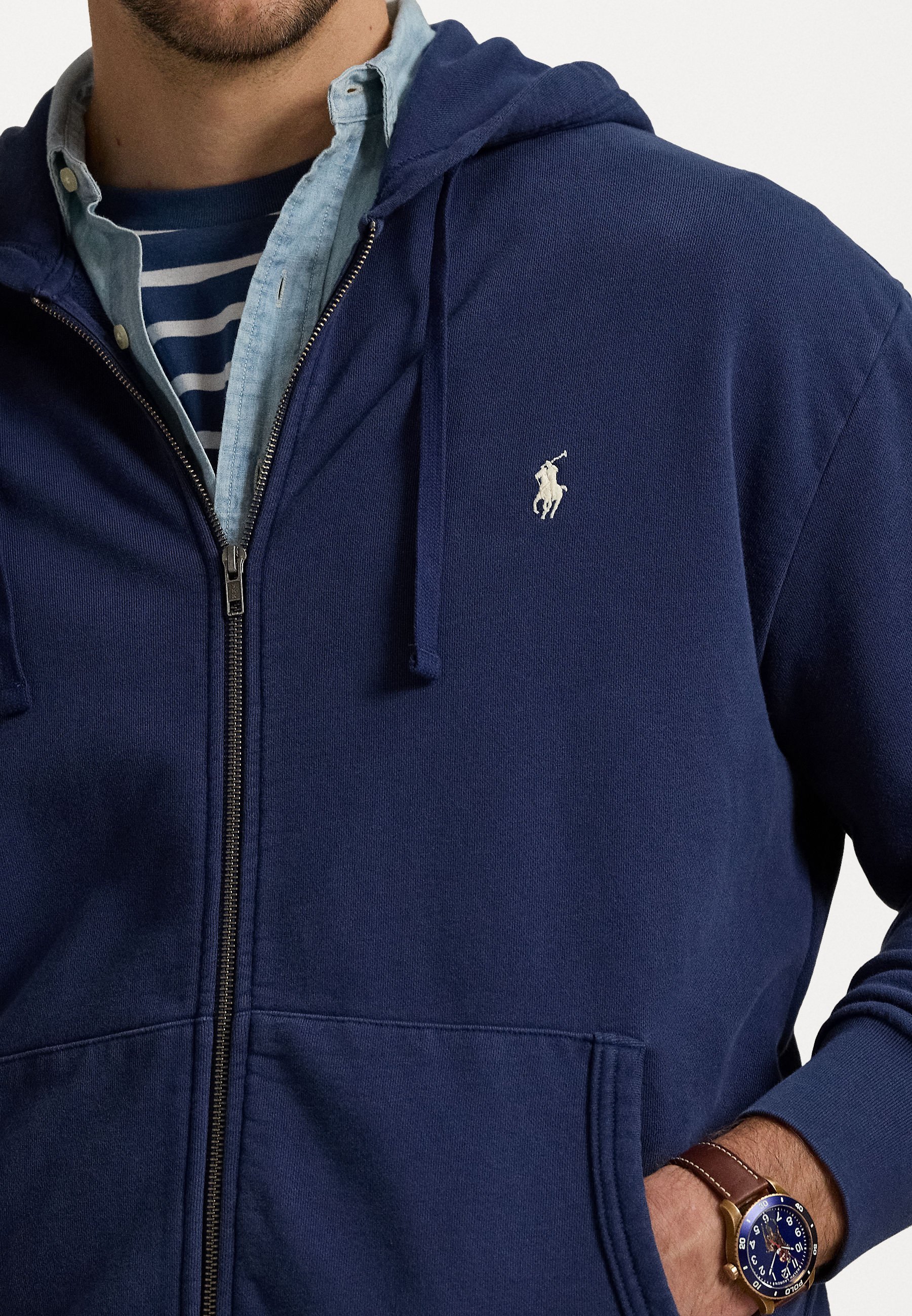 Sweat-shirt zippé à manches longues Polo Ralph Lauren grandes tailles - Bleu marine croisière