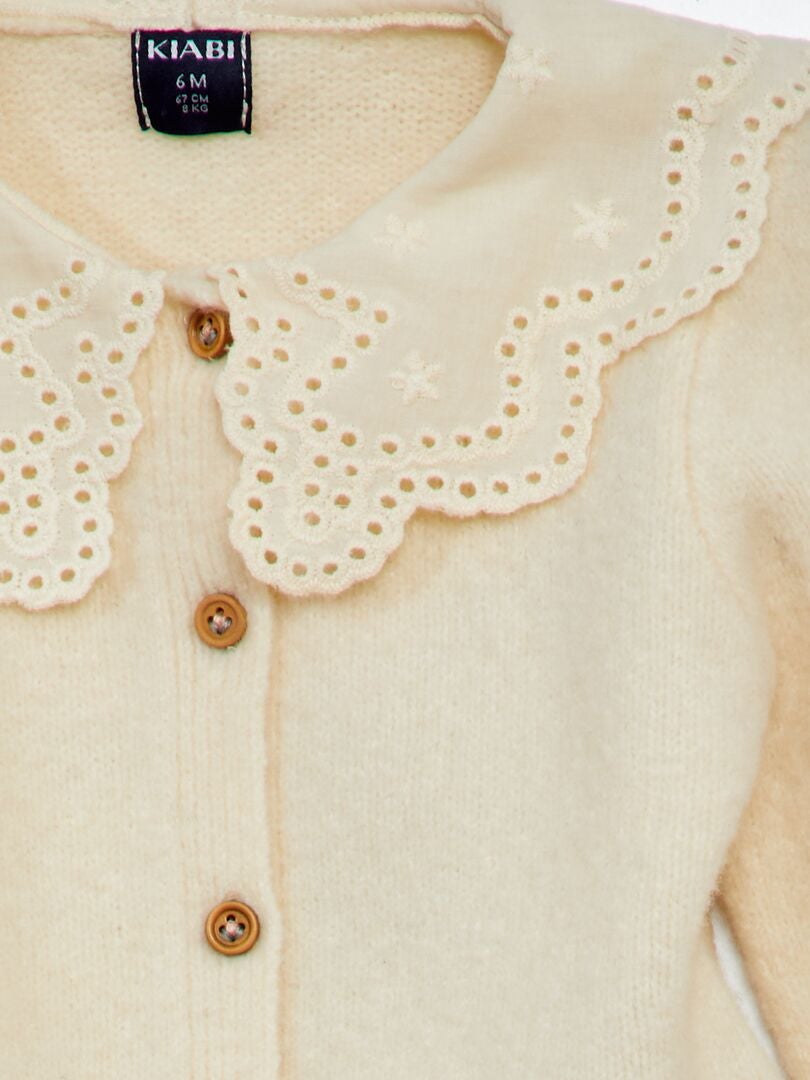 Cárdigan con cuello de punto inglés - BLANCO