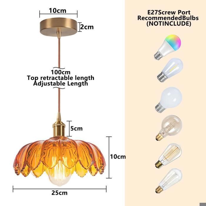 iDEGU 2pcs Suspension Luminaire Moderne en Verre,Lustre Vintage Abat-jour Design Fleurs Ambre Lampe de Plafond Retro pour